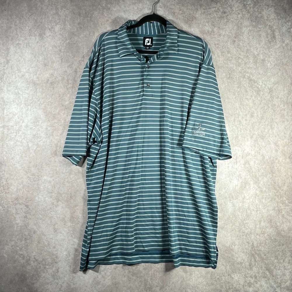 FootJoy Golf Polo Shirt Mens 2XL Green White Striped Short Sleeve Outdoor Preppy